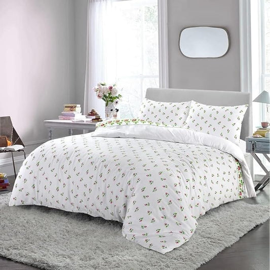 Rosebud Flannelette Duvet Quilt Cover Set Floral Thermal Flannel 100% Brushed Cotton