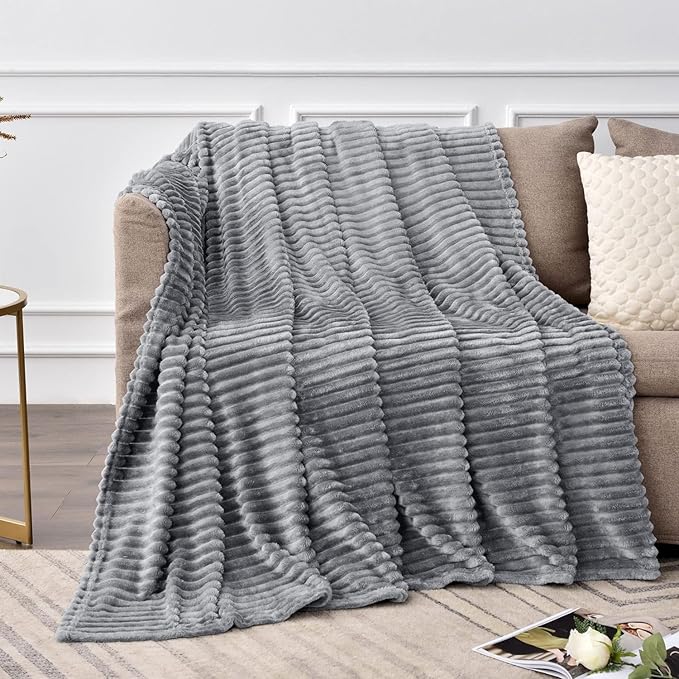 Chunky Ribbed Cord Faux Fur Velvet Touch Thick Sofa Bed Throwover Soft touch Blanket