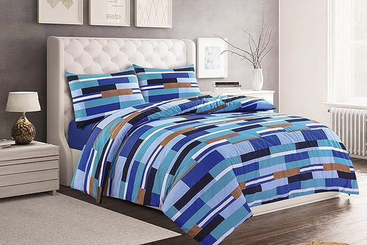 Max Blocks Blue Reversible Printed Easy Care Duvet Cover Bedding Set