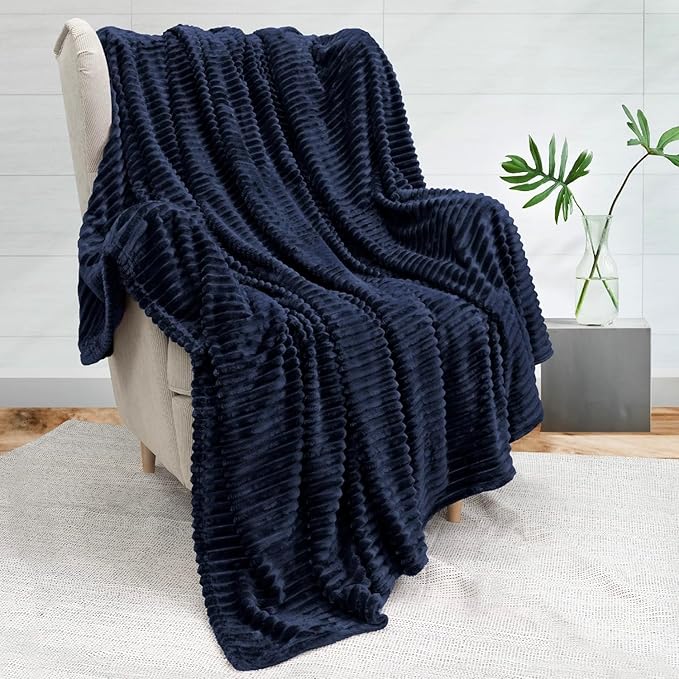 Chunky Ribbed Cord Faux Fur Velvet Touch Thick Sofa Bed Throwover Soft touch Blanket