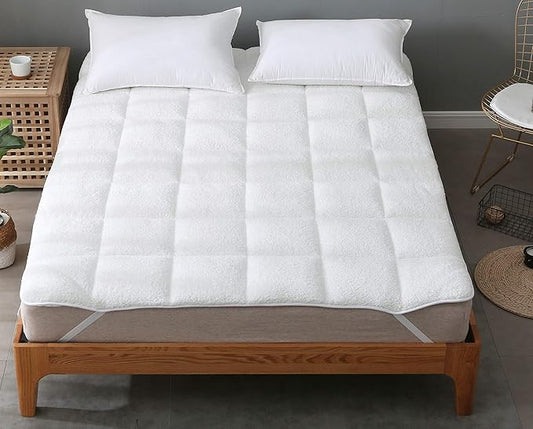 Mattress Topper Teddy Sherpa Fleece Warm Winter Teddy Bear Fleece Super Soft Hotel Quality Box Stitching With Piped Edge Mattress Bed Topper