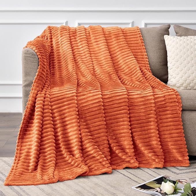 Chunky Ribbed Cord Faux Fur Velvet Touch Thick Sofa Bed Throwover Soft touch Blanket