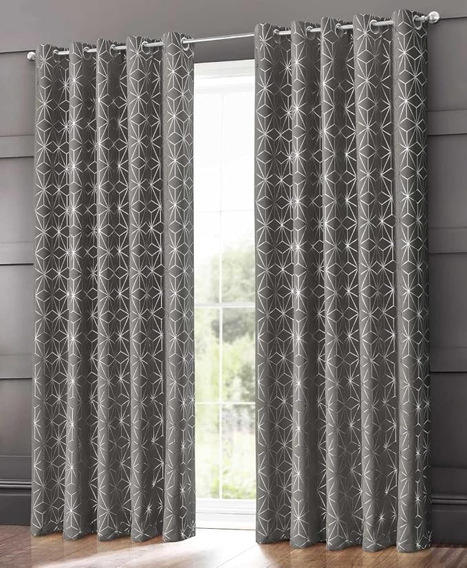 Curtains Super Soft Thermal Insulated Blackout Ring Top Eyelet Pair of Curtains Window Treatment Moreno Foil Print