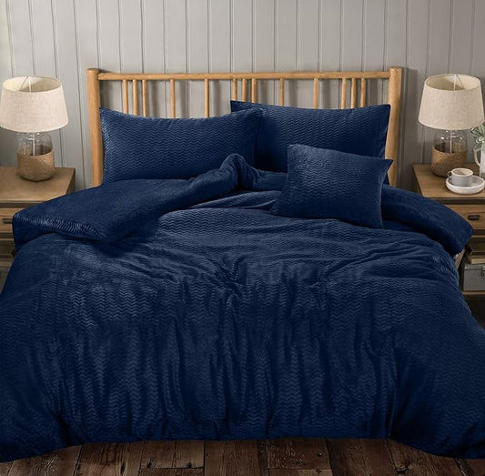 Teddy Fleece Waves Duvet Cover Set  Warm Cosy Soft Wavy Teddy Bedding Collection