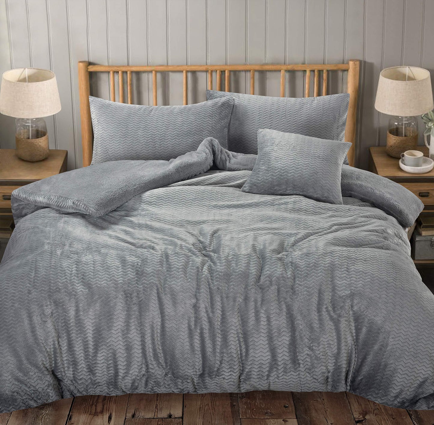 Teddy Fleece Waves Duvet Cover Set  Warm Cosy Soft Wavy Teddy Bedding Collection