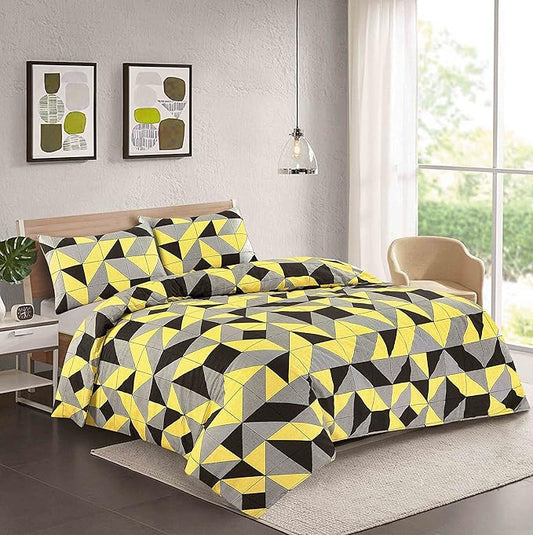 Alfie Squares Triangle Geometric Multi Colour Reversible Printed Easy Care Duvet Cover Bedding Set